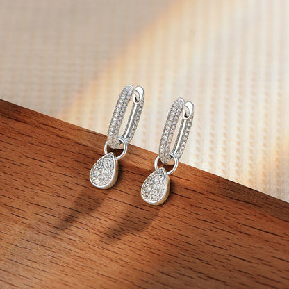 2026 New Full Synthetic Moissanite Earrings Exquisite Water Drop Pendant Hoop Earrings For Women Birthday Party Gifts