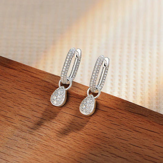 2026 New Full Synthetic Moissanite Earrings Exquisite Water Drop Pendant Hoop Earrings For Women Birthday Party Gifts