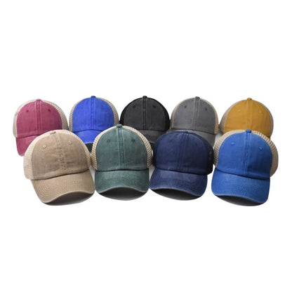Vintage Washed Cotton Baseball Cap Women Men UV Protection Breathable Mesh Cap Visor Adjustable Hip Hop Caps