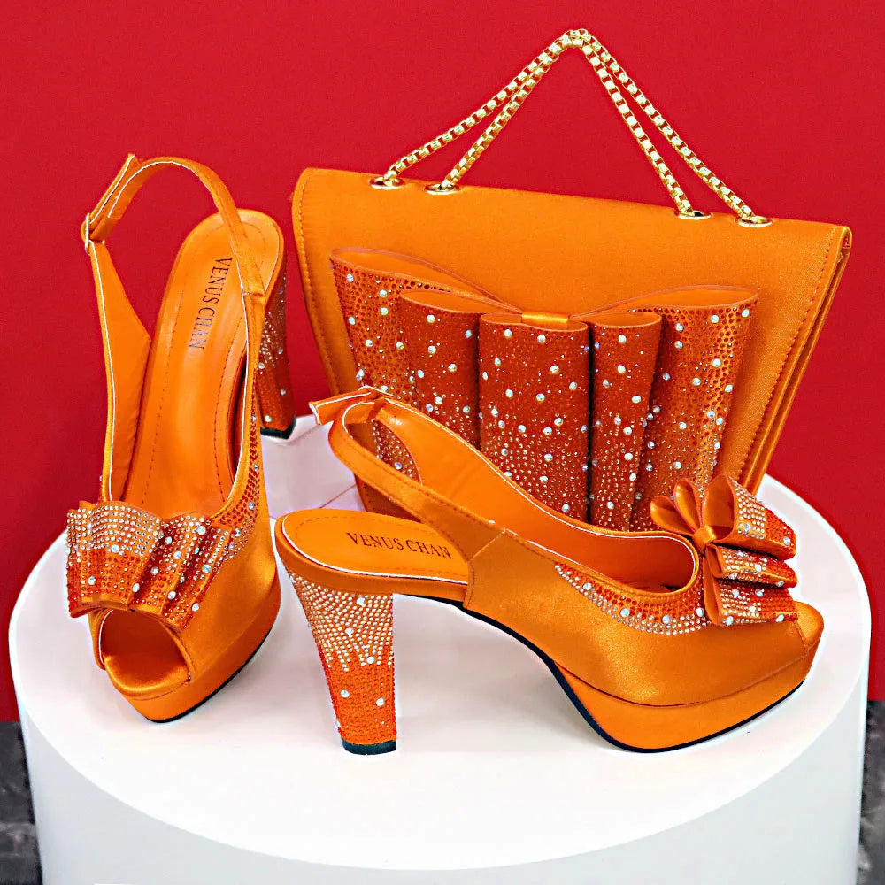 Newst Hot Selling Pointed Toe Slingback Sandals with Bag Set in Coffee Color For Women Wedding Party