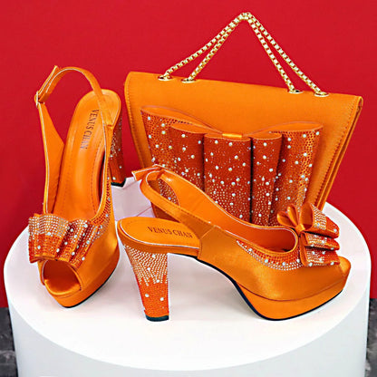 Newst Hot Selling Pointed Toe Slingback Sandals with Bag Set in Coffee Color For Women Wedding Party