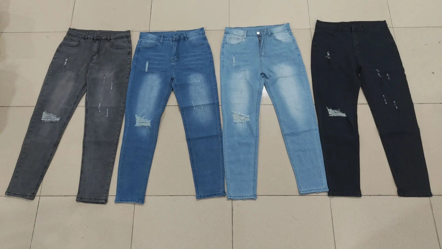 Calça Jeans Masculina Skinny Destroyed Primavera 2026 Lavagem Vintage Elástica Biker com Buracos Casual Ajuste Justo Streetwear Jeans Lápis Jogger