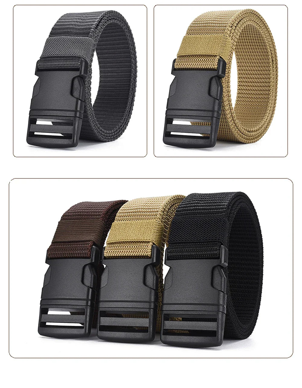 Men's Outdoor Tactical Belt - No Metal Buckle (Plastic), Nylon Canvas Woven, Heavy Duty High Quality Webbing