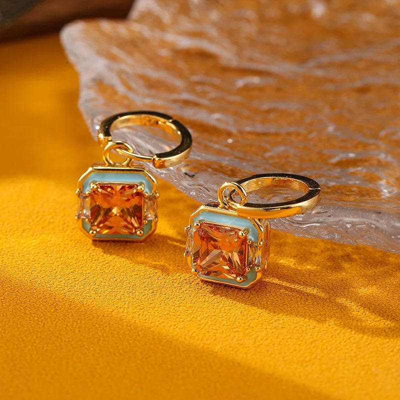 Jewelry Fashion Drop Glaze Retro Geometric Square Earrings Classic Women's Light Luxury Personalized Women's Earrings