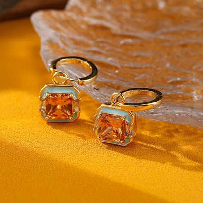 Jewelry Fashion Drop Glaze Retro Geometric Square Earrings Classic Women's Light Luxury Personalized Women's Earrings