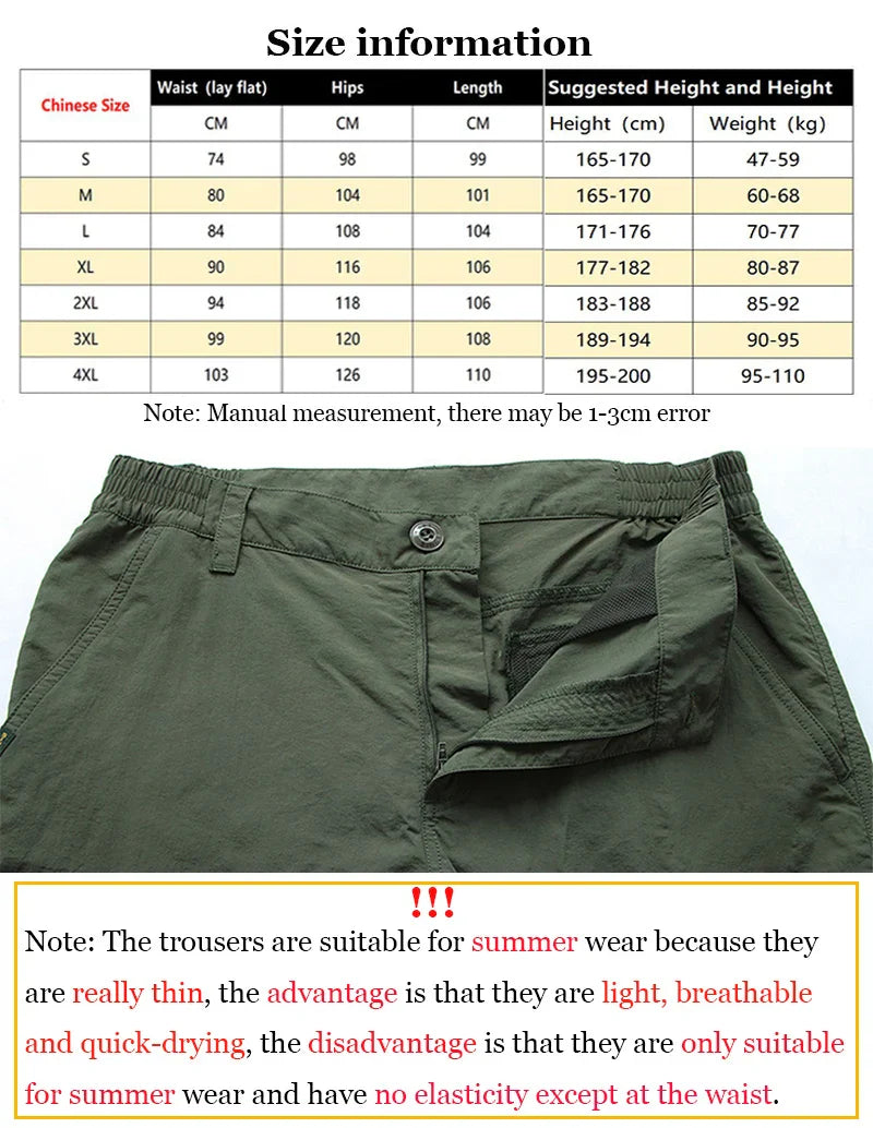 Summer Men's Quick Drying Pants Sports Outdoor Mountaineering Waterproof Large Size Multi Pocket Workwear Trousers