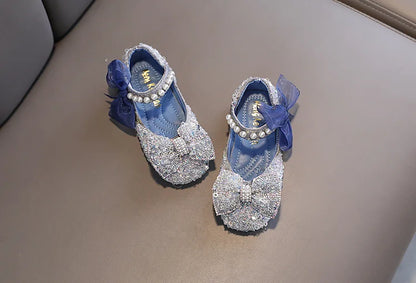 Toddler Girl's Princess Shoes Sequins Lace Bowknot 21-36 Children Mary Janes Three Colors Luxury Trendy Party Kids Shoes Flats