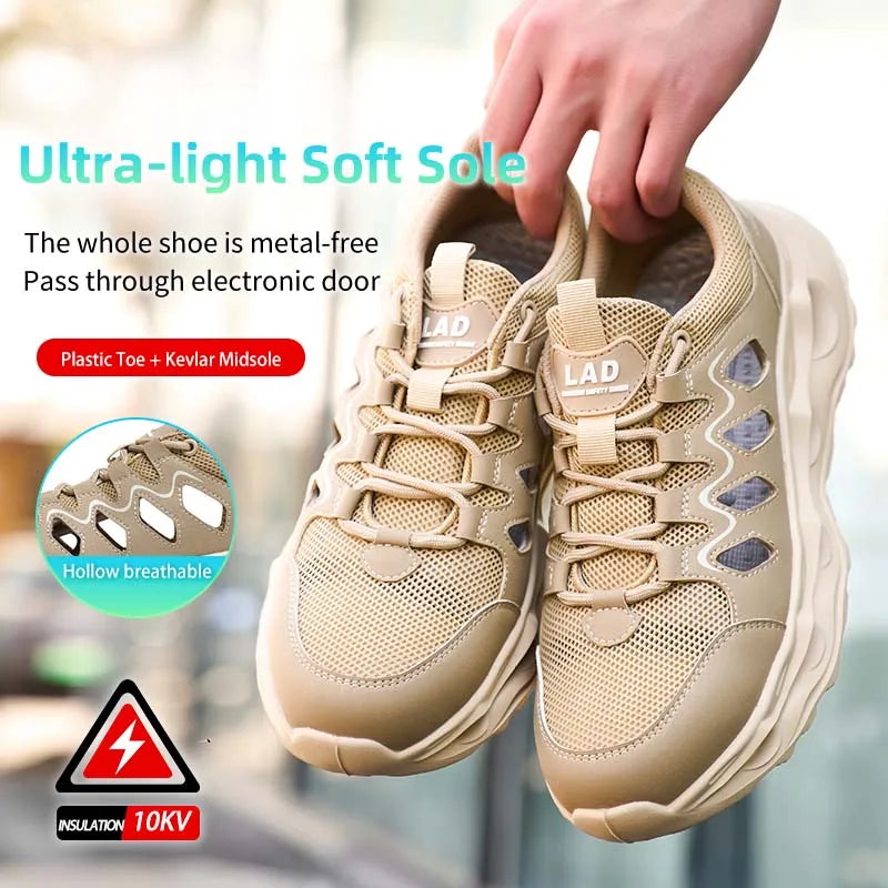 Men's Summer Breathable Safety Shoes Anti-smash Puncture-Proof Work Sneakers Fashion Footwear Comfortable Work Boots
