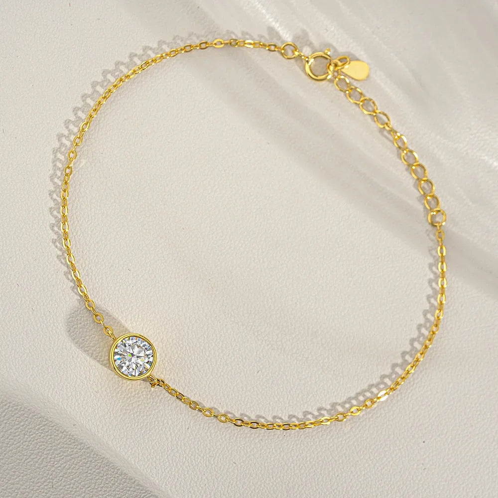 1/2CT Bezel Set Pear Oval Cut Moissanite Solitaire Link Bracelet Women S925 Silver Dainty Diamond Bridal Wrist Chain Gift
