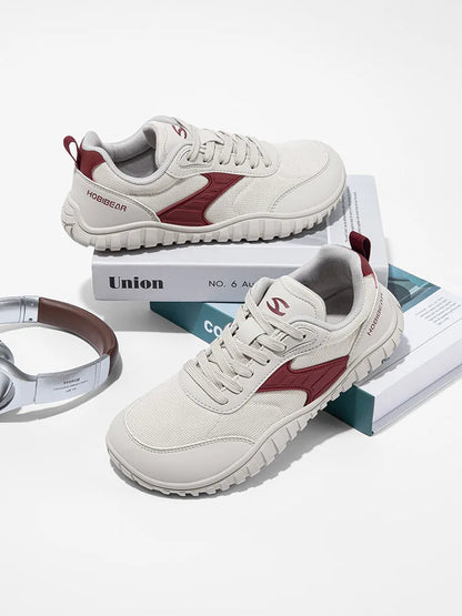 Wide Toe Running Shoes Unisex Minimalist Artificial Leather Walking Sneakers Lace Up Lightweight Breathable Shoes