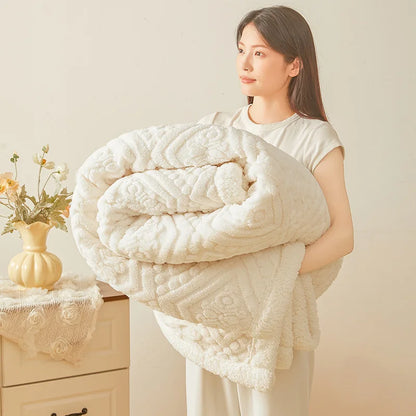 Ultra Soft Double Layer Fleece Blanket for Bed Thickened Cozy Velvet Warmth Blanket Autumn Winter Plush Blankets for Sofa Nap