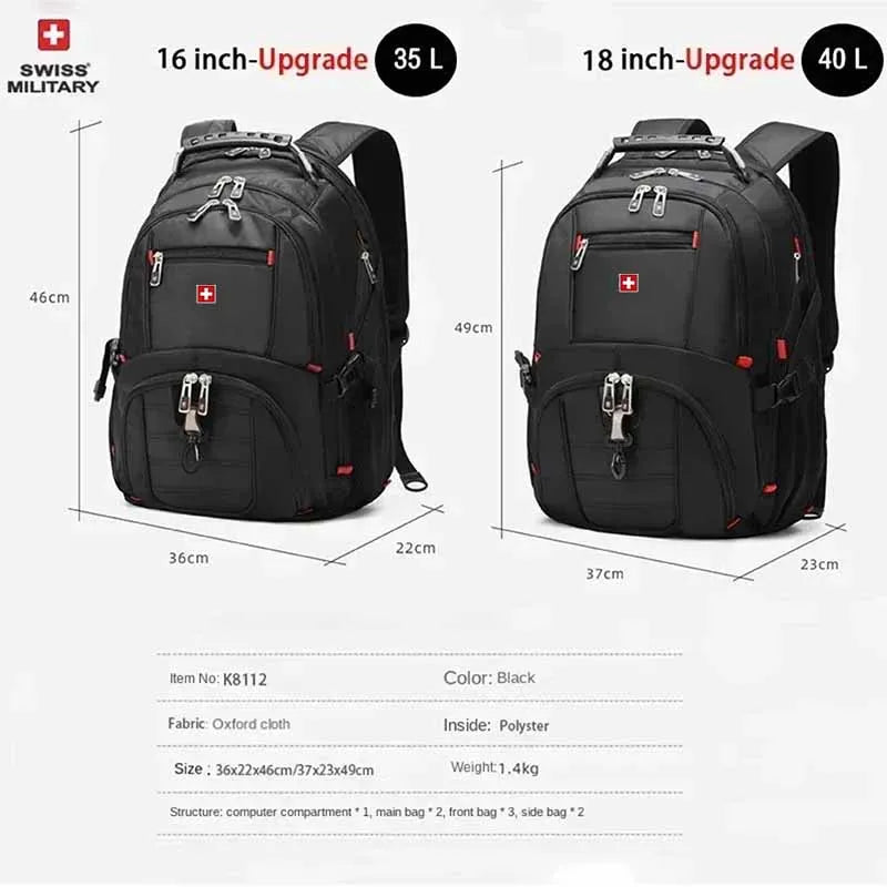 Laptop Backpack Waterproof USB Charge Port Swiss-style Multifunctional Rucksack Schoolbag Mochila Hiking Travel bag