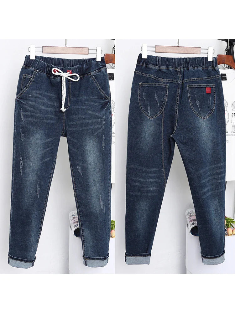 Women Baggy Elastic Waist Jeans Style Ripped Pants