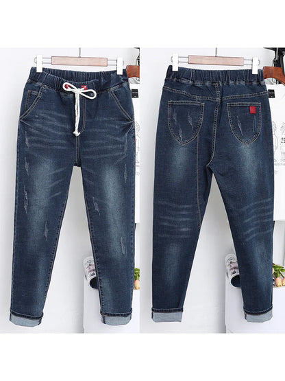 Women Baggy Elastic Waist Jeans Style Ripped Pants