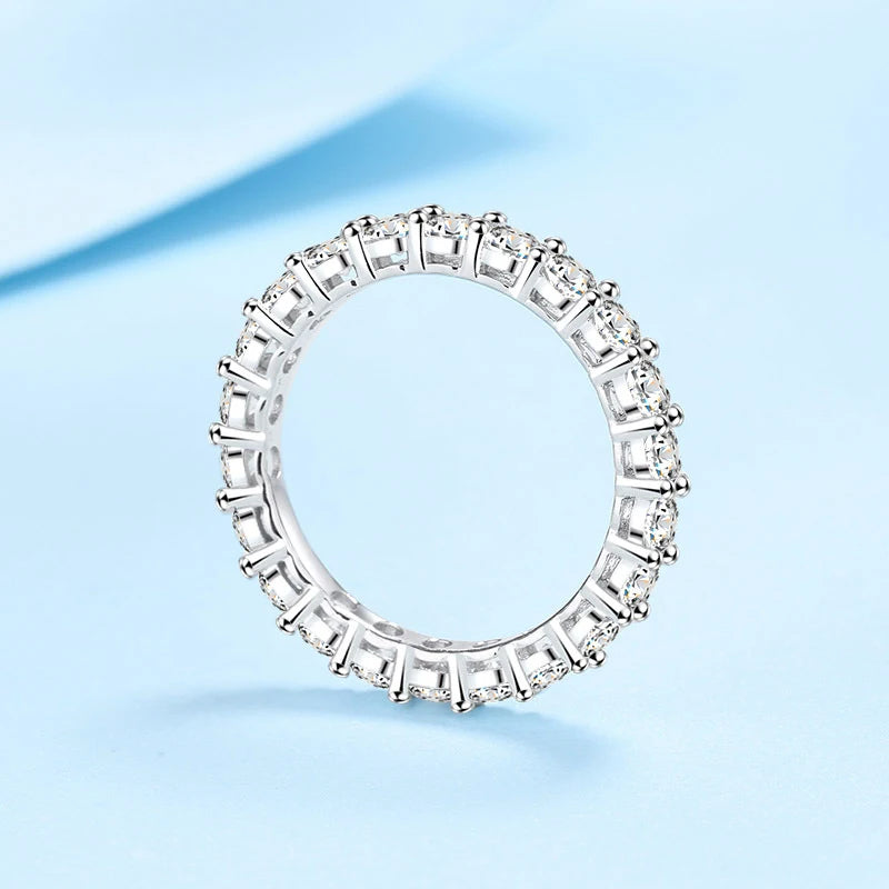 3mm All Moissanite Diamond Ring for Women Sterling Silver 925 with White Gold Plated Wedding Engagement Band Luxury Rings