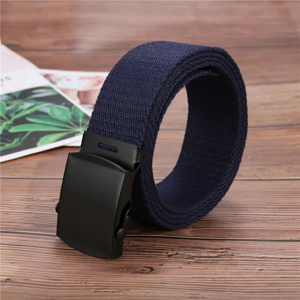 New Unisex Automatic Buckle Fashion Nylon Belt Classic Popular Casual Light Practical Woven Smooth Women Men Canvas Belt 3.8cm