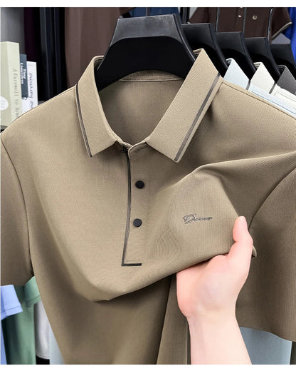 Light luxury brand letter emboss short sleeve T-shirt summer popular men polo shirt comfort silky breathable business casual top