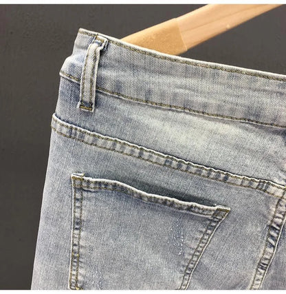 2023 Spring and Autumn New Men's Fashion Solid Color Ripped Jeans Men's Casual Comfort Elastic High-Quality Small Foot Pants