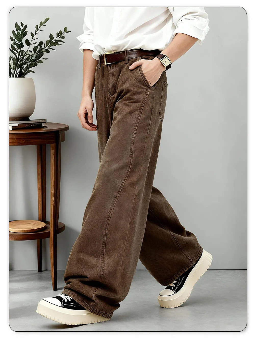 American Men's Retro Brown Ultra Baggy Wide Leg Jeans Street Casual Embroidery Oversized Men's Clothes Unisex Denim Pants