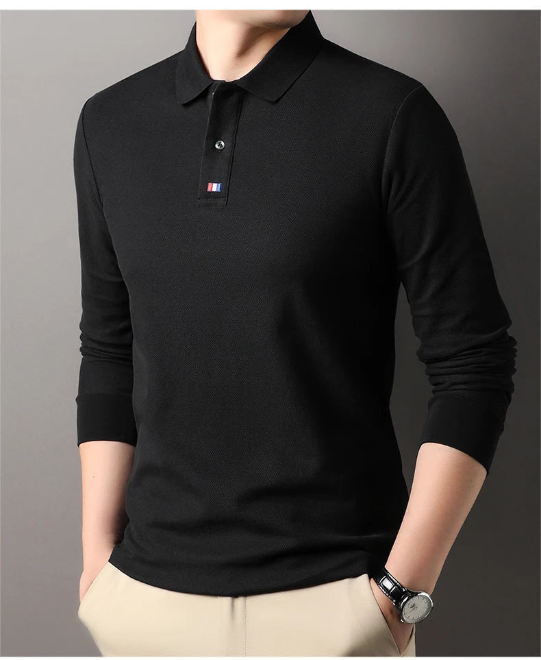 High end brand men's polo shirt long sleeved luxury fashion embroidered craft top 100% cotton 2024 Spring and Autumn new T-shirt
