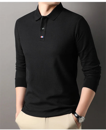 High end brand men's polo shirt long sleeved luxury fashion embroidered craft top 100% cotton 2024 Spring and Autumn new T-shirt