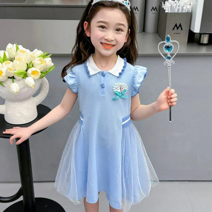Girls Summer Princess Style Polo Dress Kids Casual Short Sleeve Lapel A-Line Dress Toddler Baby Girls Party Holiday