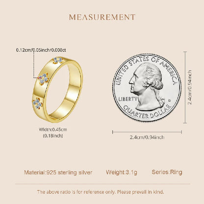 925 Sterling Silver Lucky Clover Moissanite Ring, Gold Plated D Color Round Cut Wide Band Ring for Women Wedding Gift