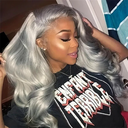 13x6 Silver Grey Colored Lace Front Wigs For Women 613 Blonde Body Wave Remy Transparent Lace Frontal Human Hair Wig Pre Plucked