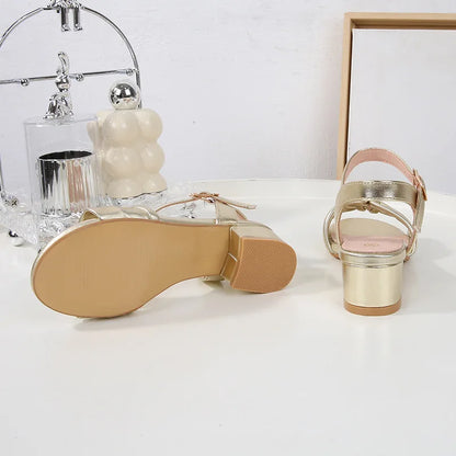 Girls' Sandals 2024 Summer New Student Performance Dance Shoes Fashion Children's High Heel Princess Sandals Size 28-35