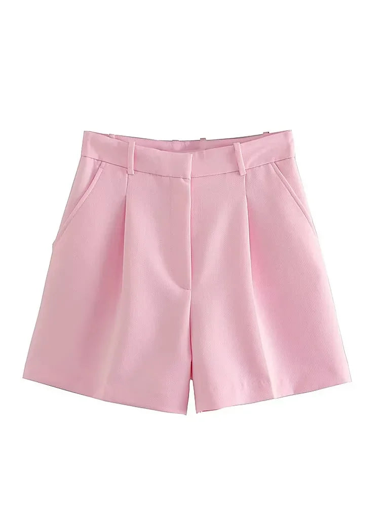 Female Shorts Black Pink Shorts Woman Summer 2024 Pleated Baggy White Shorts For Women Casual High Waist Short Pants