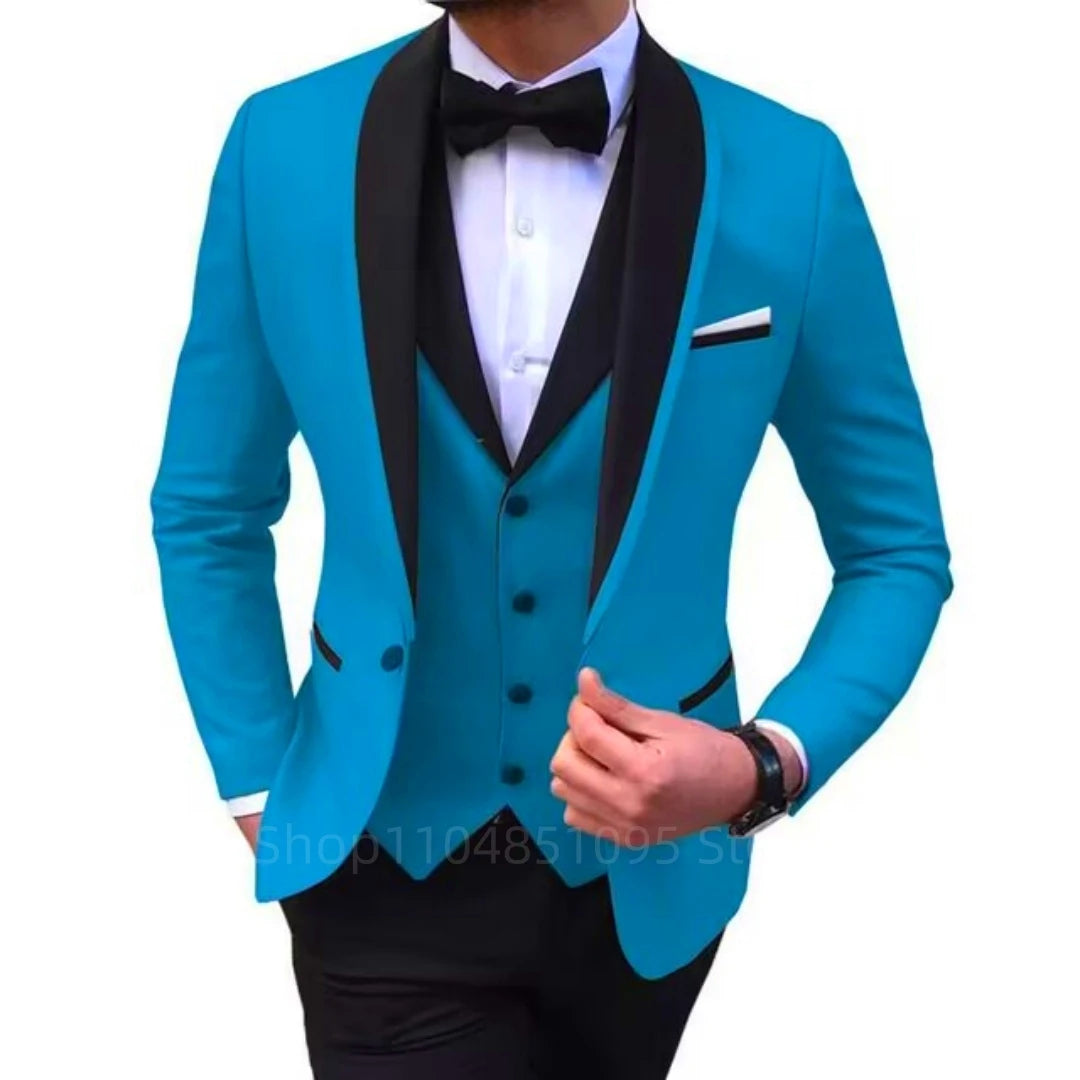 Latest Solid Casual Men's Suit Slim Fit Blazer Male Groom Tuxedos Wedding Business Party Suits 3 Pieces Sets(Jacket+Vest+Pants)