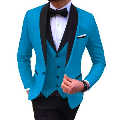 Latest Solid Casual Men's Suit Slim Fit Blazer Male Groom Tuxedos Wedding Business Party Suits 3 Pieces Sets(Jacket+Vest+Pants)