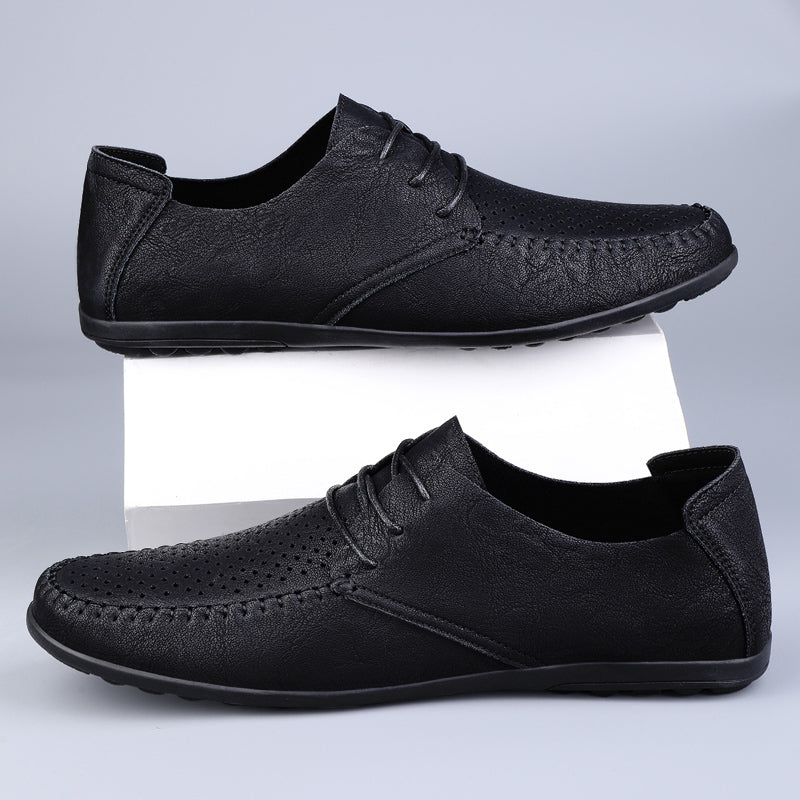 Summer Hollow Out Leather Shoes Men Luxury Italian Men Casual Handmade Moccasins Designer Breathable Boat Shoes