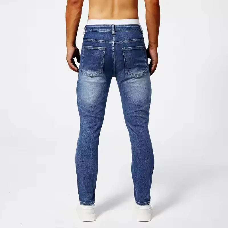 2025 Elastic Jeans Mens Small Straight Leg Denim Pants Outdoor Casual Motorcycle Pants High Street Classic High Quality Jeans