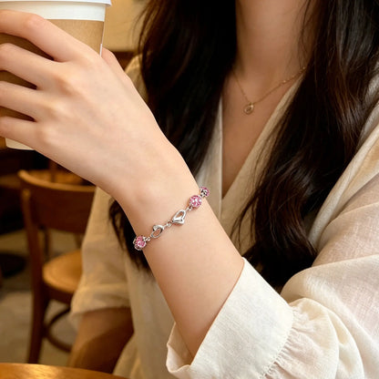925 Sterling Silver Heart Shaped Bracelet For Women vintage style Pink Moissanite Charm Bracelets Original Party Jewelry