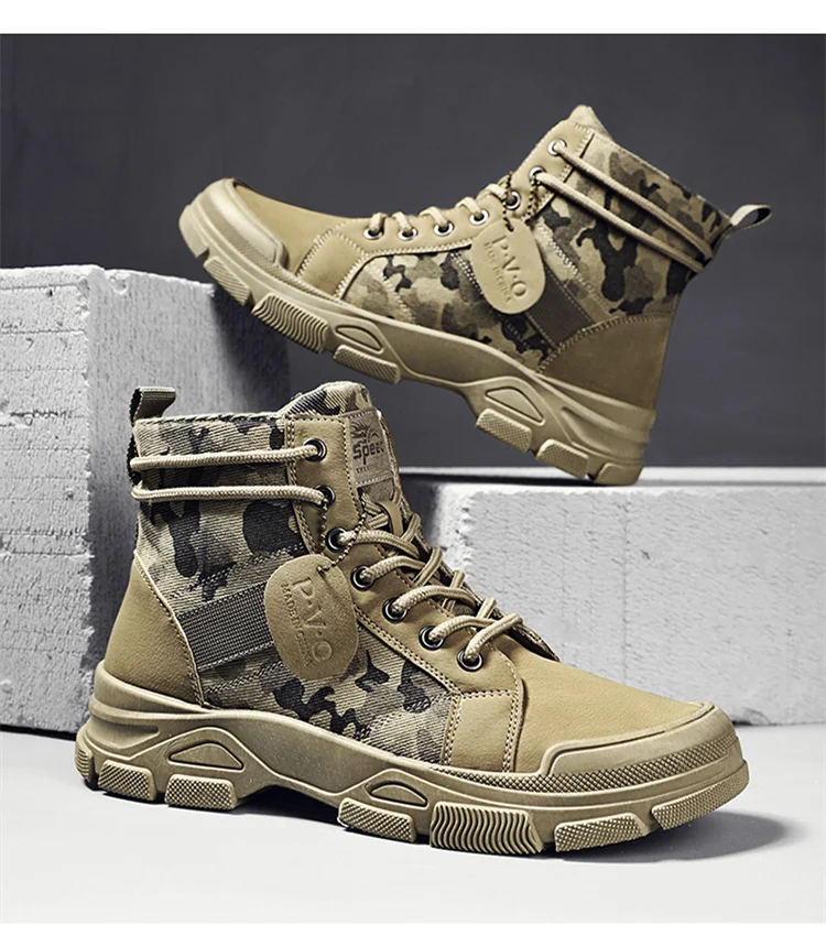 Military Boots Men Women Camouflage Khaki Black High-top Industrial Anti Skid Tactic Mechanic Work Climb Sports Sneaker