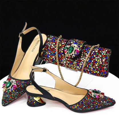 Fashionable Red Color Pointed Top Ladies Shoes Matching Bag Set For Nigerian Women Wedding Party Pump