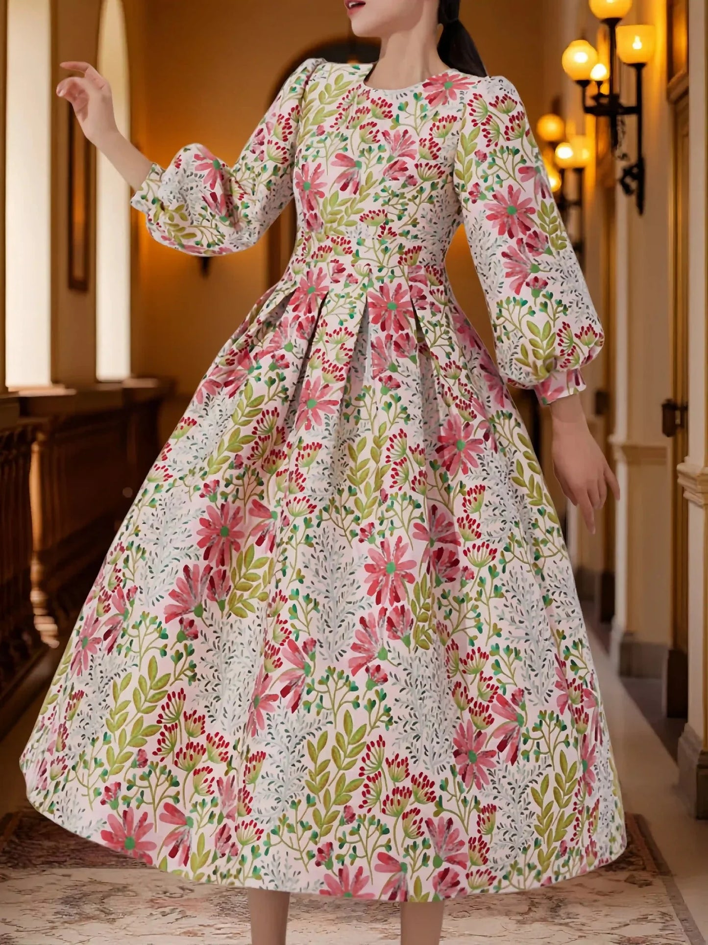 Winter and autumn luxurious and elegant lantern-sleeved wide-sleeved formal evening dress for banquets, wedding guests' attire