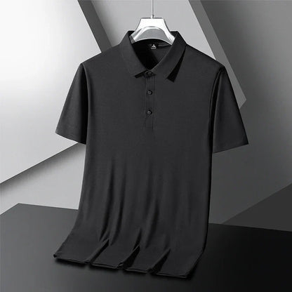 Summer Ice Silk Polo Shirt High-End T-Shirt Solid Color New Half Sleeve Non-Marking Casual Lapels Business Thin Menswear 2025
