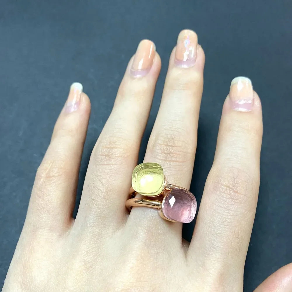2Pcs/Set Fashion Stacked Candy Ring Women Mix Color Crystal Jewelry 30 Colors Trendy Gift for Valentine's Day