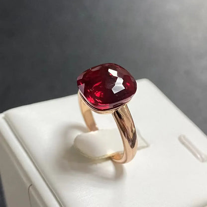 Trendy 12.6mm Flat Rose Gold Ring 35 Candy Colors Green Amethyst Turquoise Crystal Jewelry Gift for Women