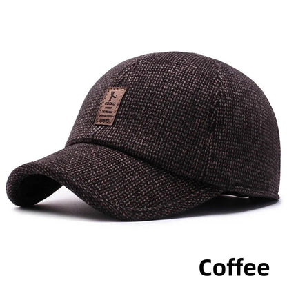 Autumn Winter Warm Men Woolen Baseball Cap Outdoor Ear Cover Earflaps Adjustable Hat Middle-aged Dad Hat With Earmuffs Design