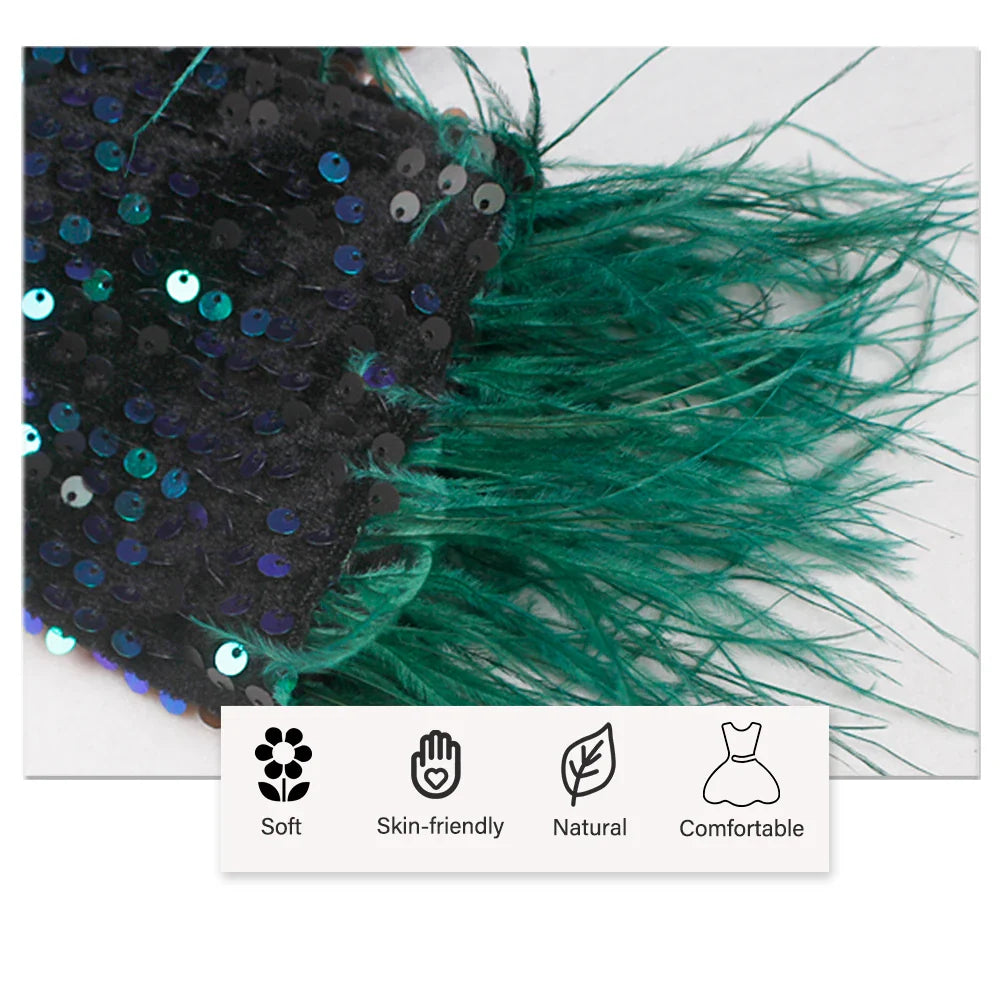 Sparkle Sequin Green Feathers Maxi Cocktail Dress Mermaid Off Shoulder Long Sleeves Stretch Wedding Party Gown Dresses 2025