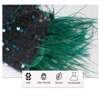 Sparkle Sequin Green Feathers Maxi Cocktail Dress Mermaid Off Shoulder Long Sleeves Stretch Wedding Party Gown Dresses 2025