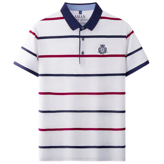 Fashion striped short sleeve men polo shirt summer trend brand letter embroidery design business casual breathable Paul T-shirt