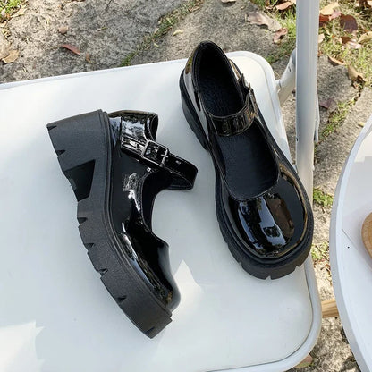 Patent Leather High Heels Mary Jane Shoes Women Japanese Style Ankle Buckle Platform Pumps Woman Punk Jk Uniform Lolita Shoes 43