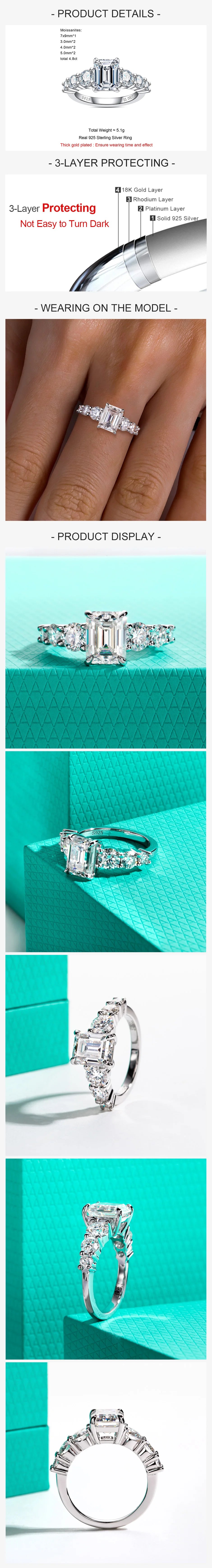 3ct Emerald Cut D Color Moissanite Engagement Ring 925 Sterling Silver Classic Wedding Ring Women Anniversary Gift