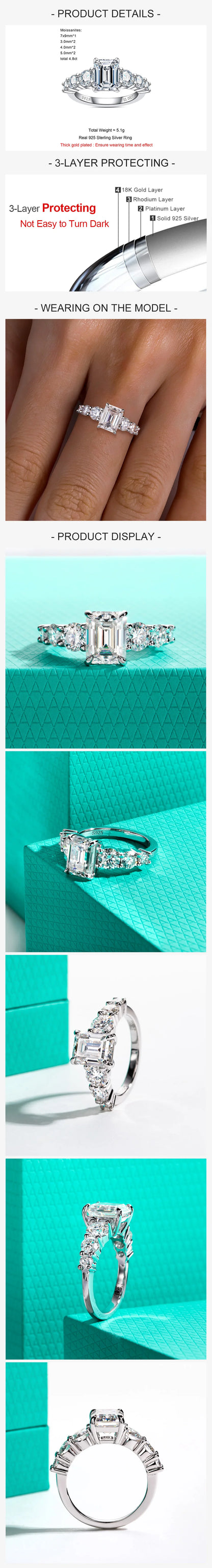 3ct Emerald Cut D Color Moissanite Engagement Ring 925 Sterling Silver Classic Wedding Ring Women Anniversary Gift