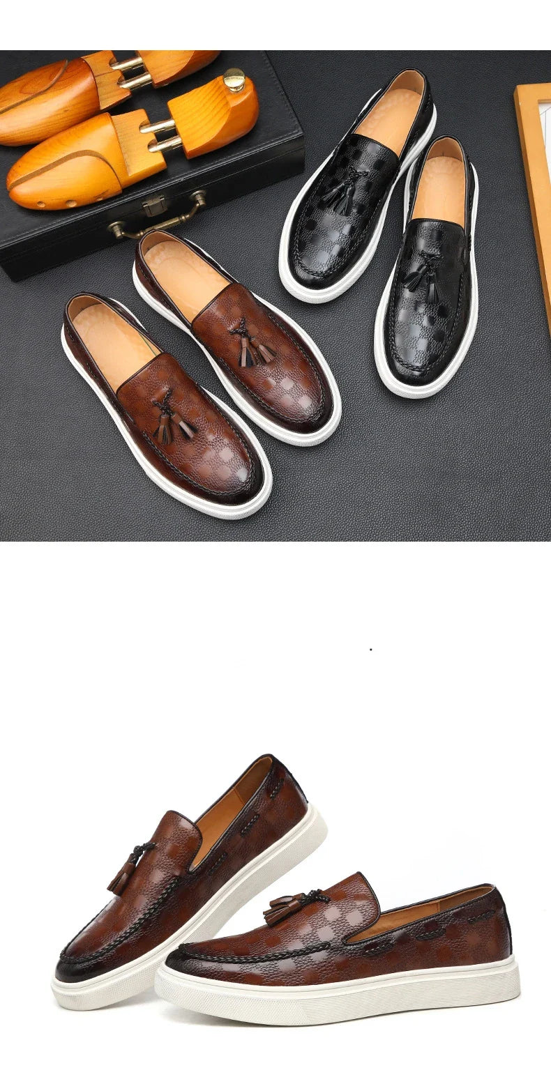 Fashion Men's Casual Shoes Snakeskin Grain Leather Men Retro British Style Loafers Monk Shoes Mens Slip-on Outdoor Driving Flats