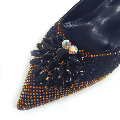 Italian Design Rhinestone Luxury Wine Colour Pointed Toe Shoe & Bag Set Women's High Heels for Parties